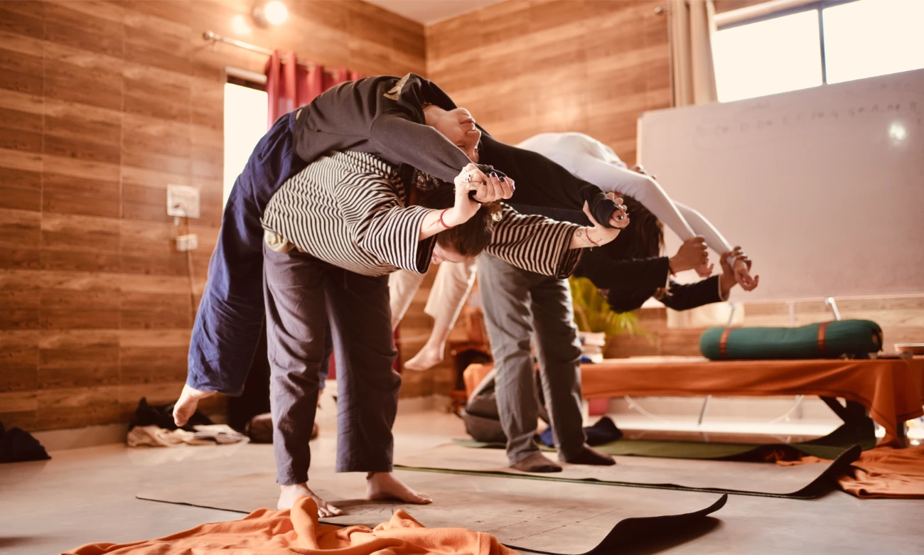 Practicing together at Prakruti Yogashala